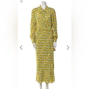 Diane Von Furstenberg yellow viscose shirt dress size large EUC!
